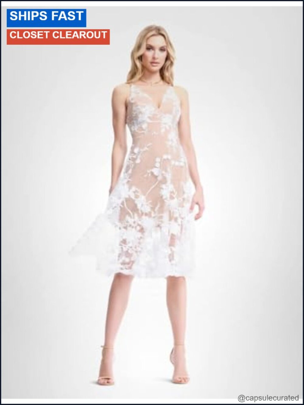 Dress The Population Audrey Spaghetti Strap Midi A-line 3D Floral Dress